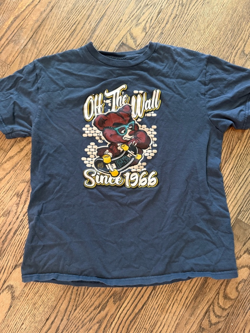 Vans Navy Blue Kids Tee with Bear Skateboard Graphic